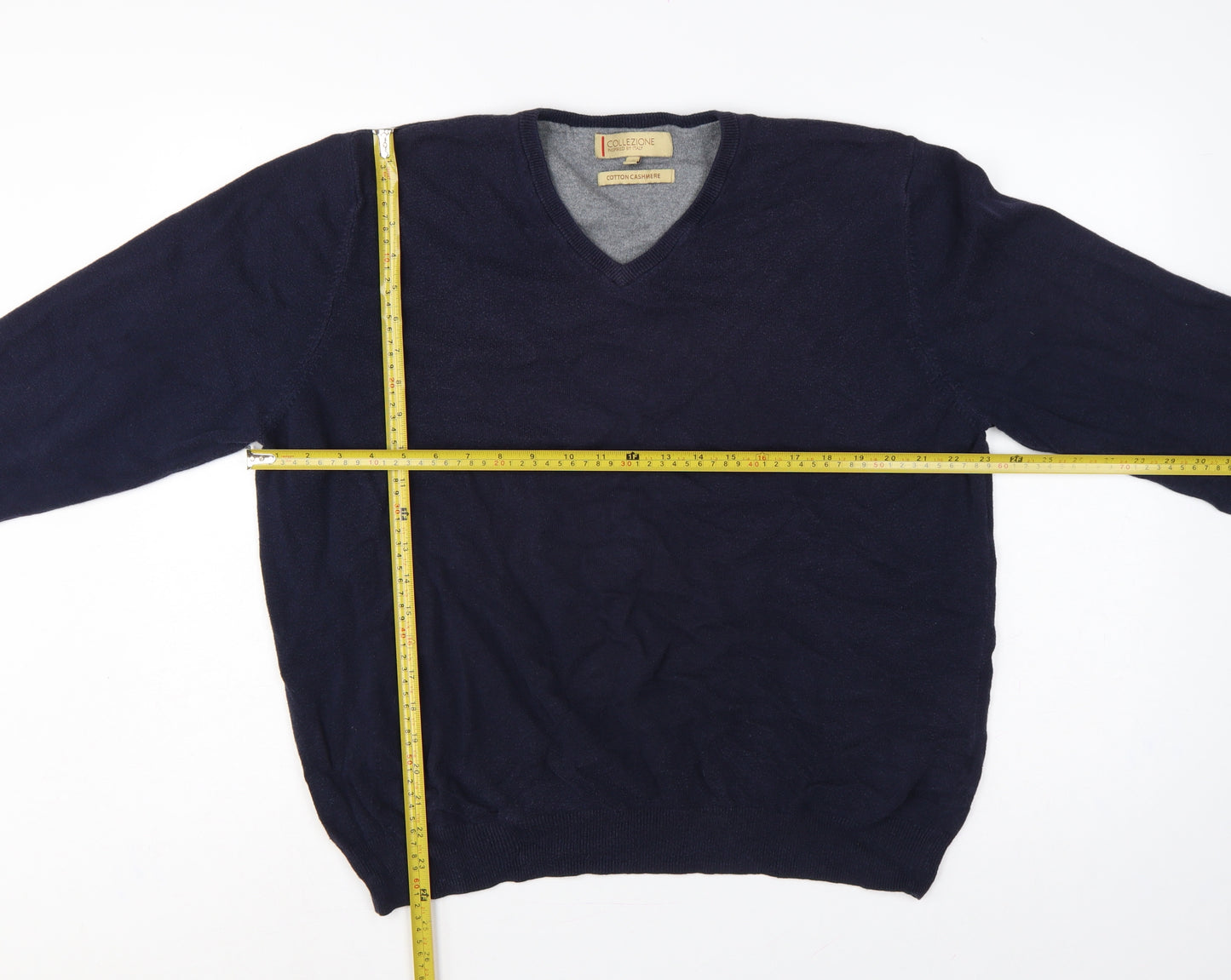Marks and Spencer Men’s Blue XL V-Neck Cotton Cashmere Pullover Jumper