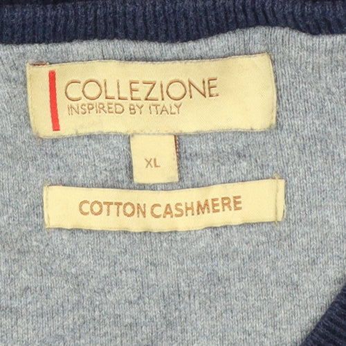 Marks and Spencer Men’s Blue XL V-Neck Cotton Cashmere Pullover Jumper