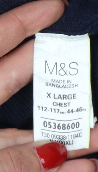 Marks and Spencer Men’s Blue XL V-Neck Cotton Cashmere Pullover Jumper