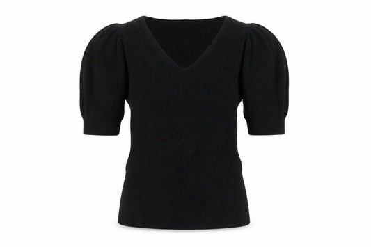 M&S Collection Women’s Black UK 6 V-Neck Cable Knit Puff Sleeve Jumper