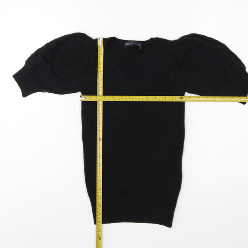 M&S Collection Women’s Black UK 6 V-Neck Cable Knit Puff Sleeve Jumper