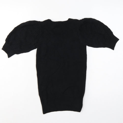 M&S Collection Women’s Black UK 6 V-Neck Cable Knit Puff Sleeve Jumper