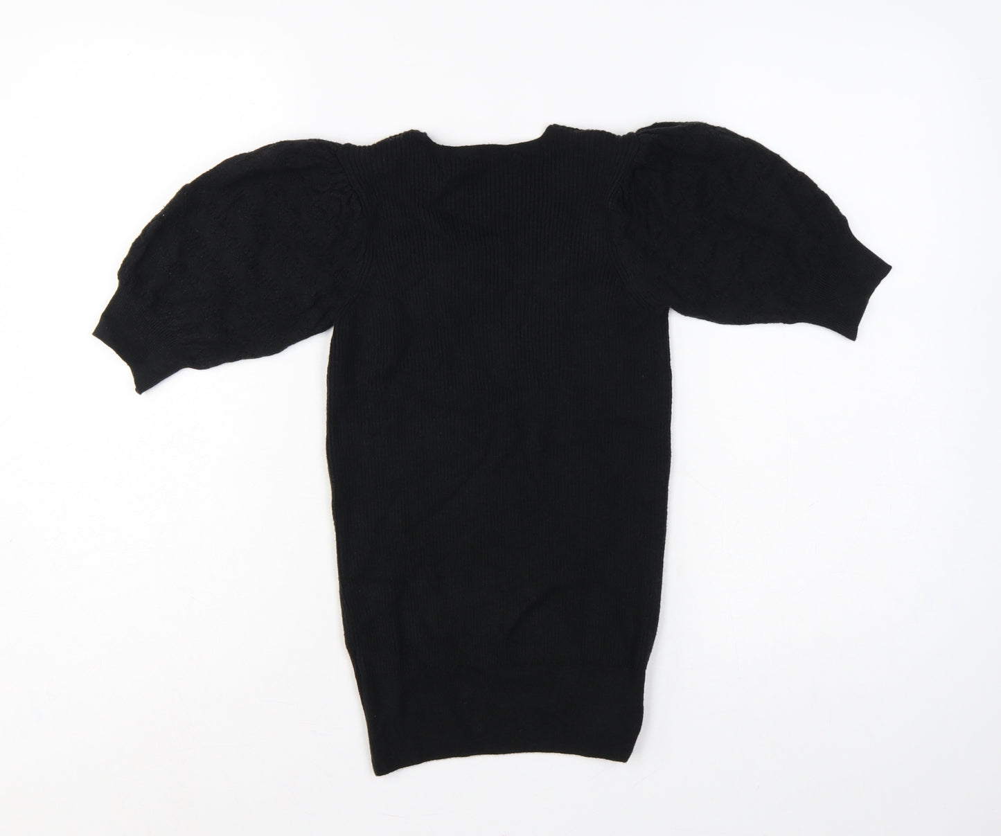M&S Collection Women’s Black UK 6 V-Neck Cable Knit Puff Sleeve Jumper