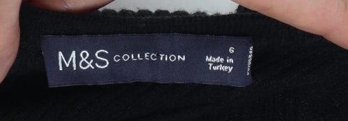 M&S Collection Women’s Black UK 6 V-Neck Cable Knit Puff Sleeve Jumper