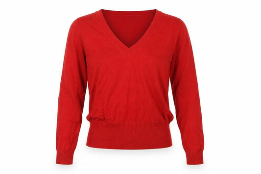 MNG Basics Women Red XL V-Neck Fine Knit Long Sleeve Pullover Jumper