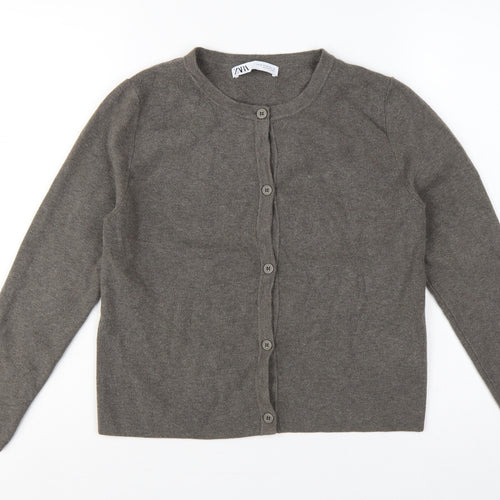 Zara Women Grey M Button Front Round Neck Knit Cardigan