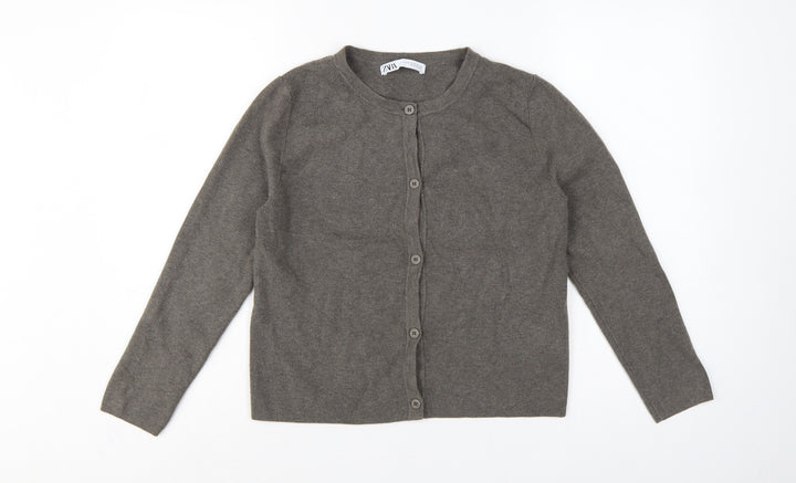 Zara Women Grey M Button Front Round Neck Knit Cardigan