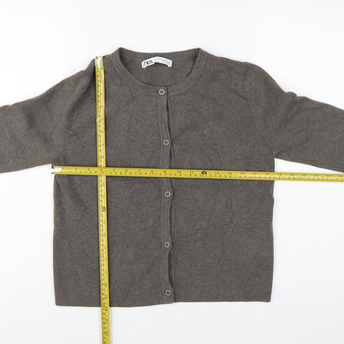 Zara Women Grey M Button Front Round Neck Knit Cardigan
