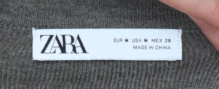 Zara Women Grey M Button Front Round Neck Knit Cardigan