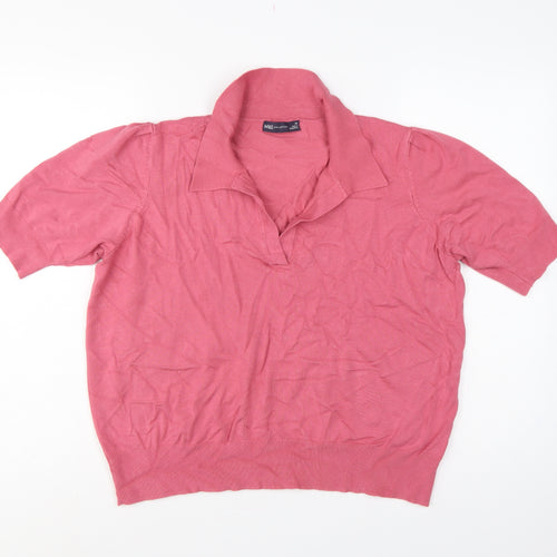 M&S Womens Pink Size 20 Collared Short Sleeve Fine Knit Jumper