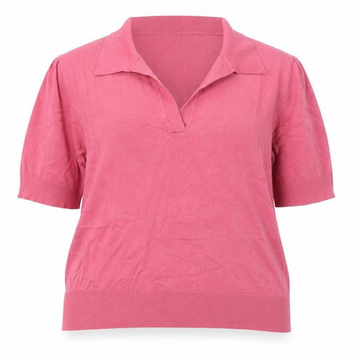 M&S Womens Pink Size 20 Collared Short Sleeve Fine Knit Jumper