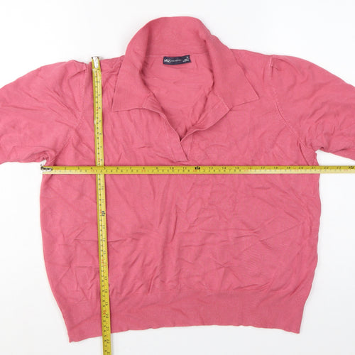 M&S Womens Pink Size 20 Collared Short Sleeve Fine Knit Jumper