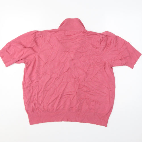 M&S Womens Pink Size 20 Collared Short Sleeve Fine Knit Jumper