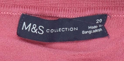 M&S Womens Pink Size 20 Collared Short Sleeve Fine Knit Jumper