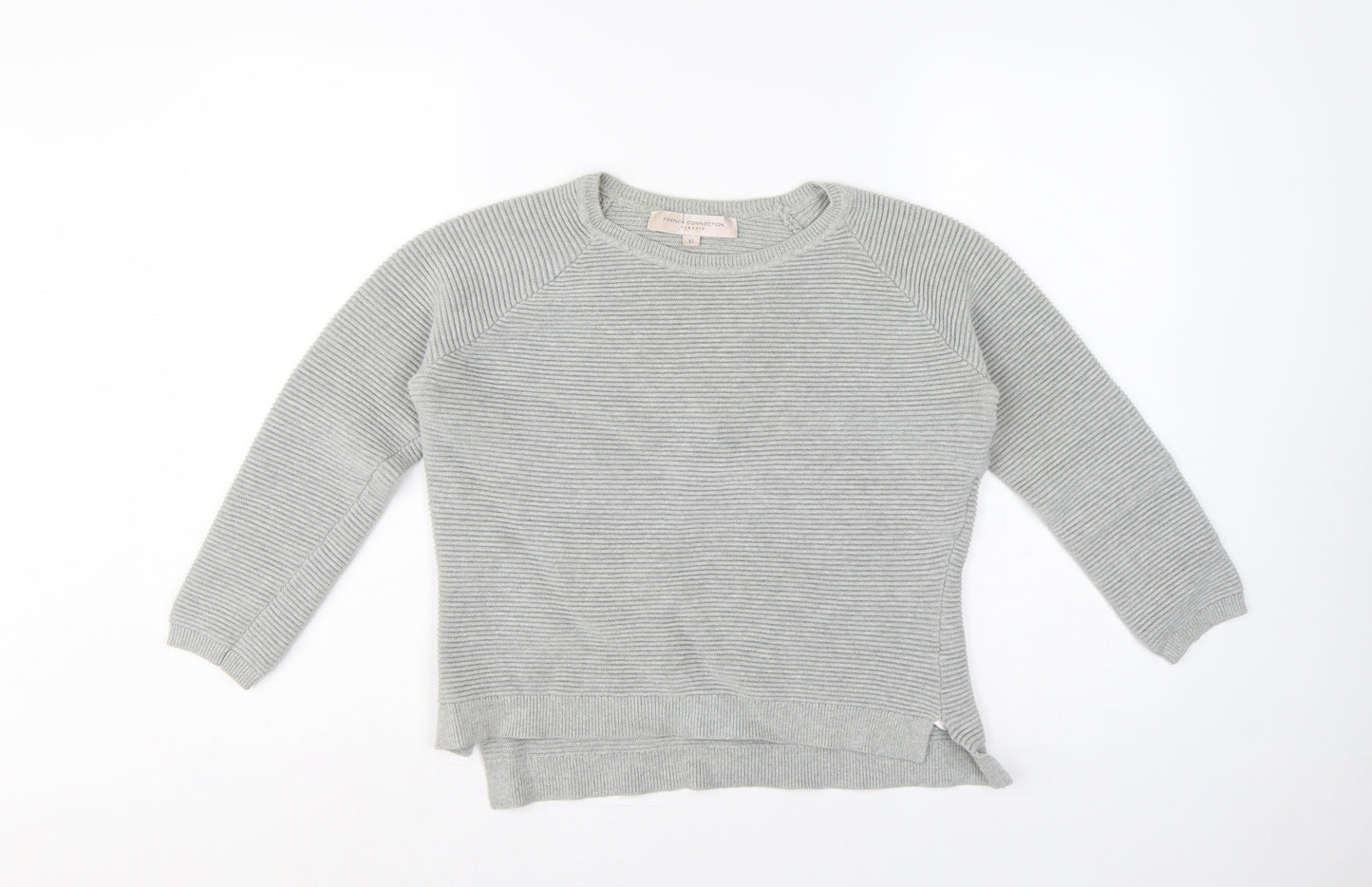 French Connection Women’s Grey XS Cotton Rib Knit Raglan Pullover Jumper