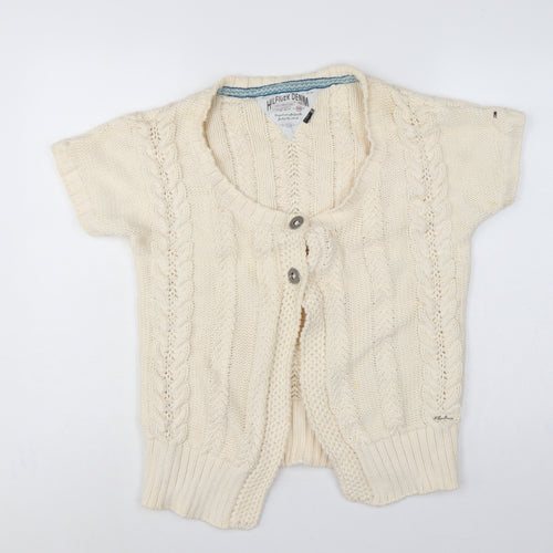 Hilfiger Denim Women Ivory XL Cable Knit Short Sleeve Cardigan