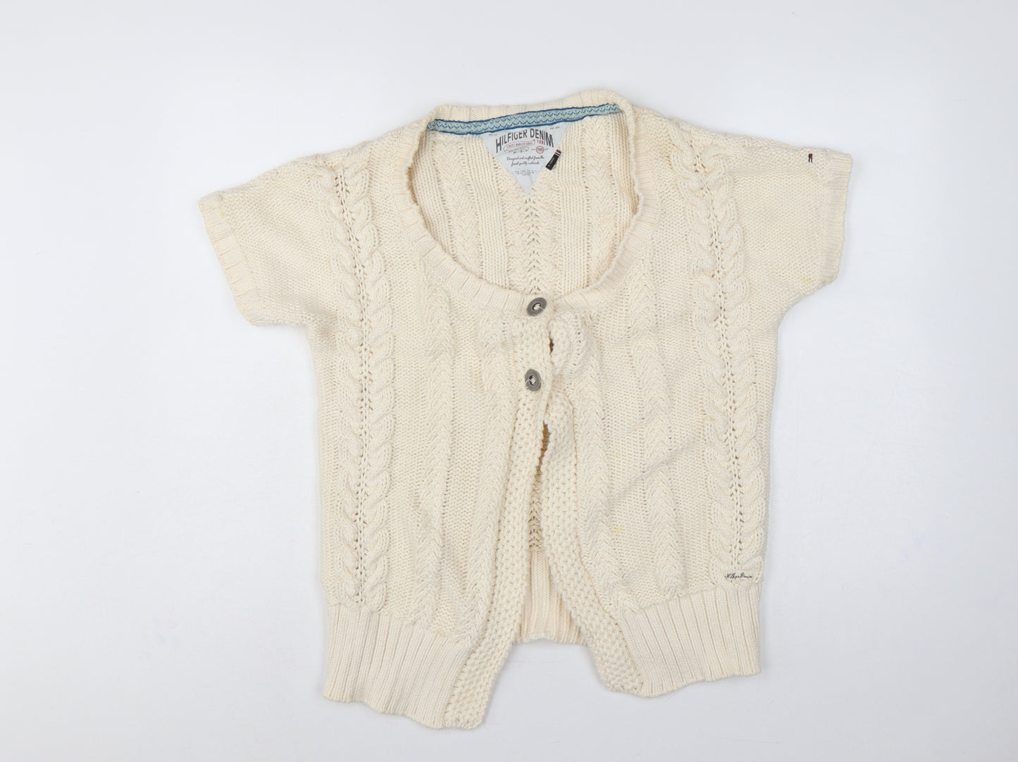 Hilfiger Denim Women Ivory XL Cable Knit Short Sleeve Cardigan