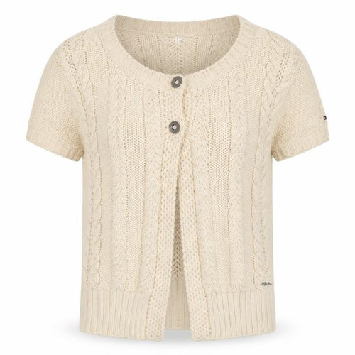Hilfiger Denim Women Ivory XL Cable Knit Short Sleeve Cardigan