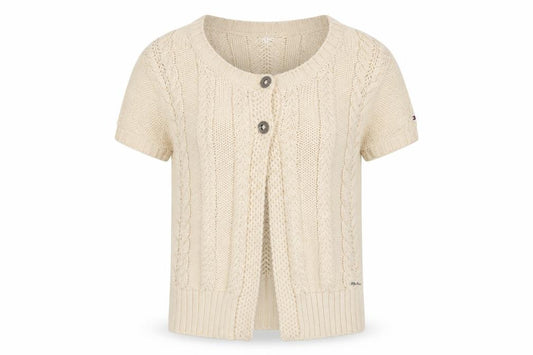 Hilfiger Denim Women Ivory XL Cable Knit Short Sleeve Cardigan
