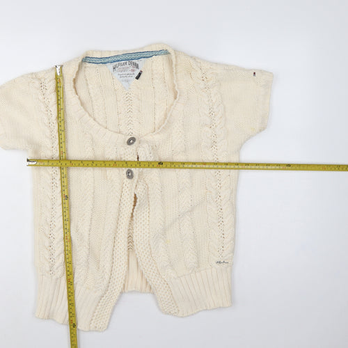 Hilfiger Denim Women Ivory XL Cable Knit Short Sleeve Cardigan