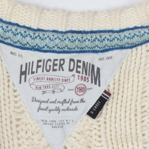 Hilfiger Denim Women Ivory XL Cable Knit Short Sleeve Cardigan