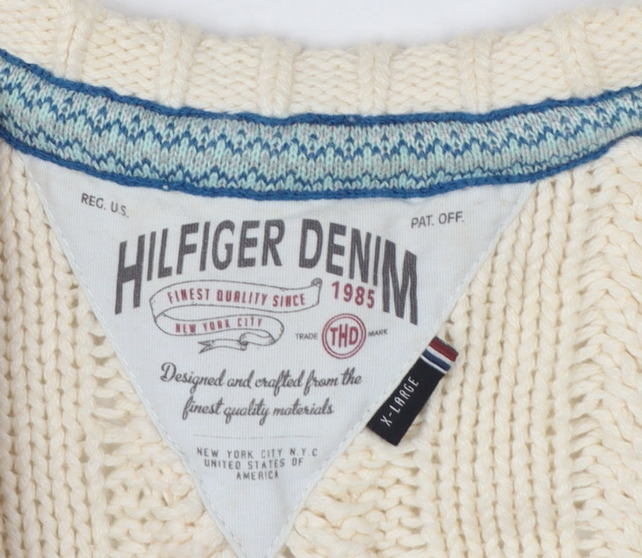 Hilfiger Denim Women Ivory XL Cable Knit Short Sleeve Cardigan