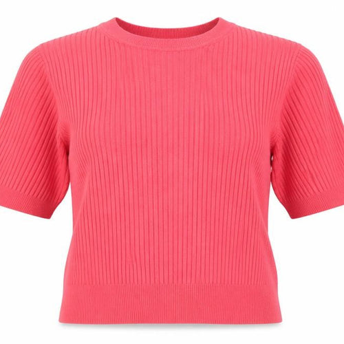 Marks and Spencer Women's Pink 14 Ribbed Short Sleeve Crew Neck Jumper