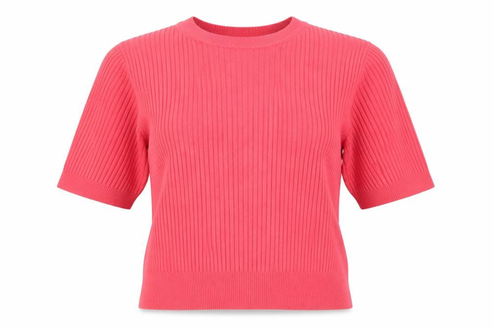 Marks and Spencer Women's Pink 14 Ribbed Short Sleeve Crew Neck Jumper