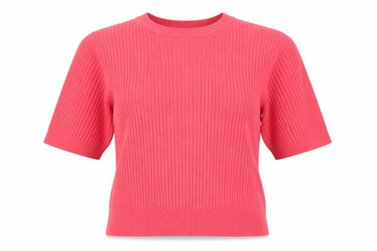 Marks and Spencer Women's Pink 14 Ribbed Short Sleeve Crew Neck Jumper