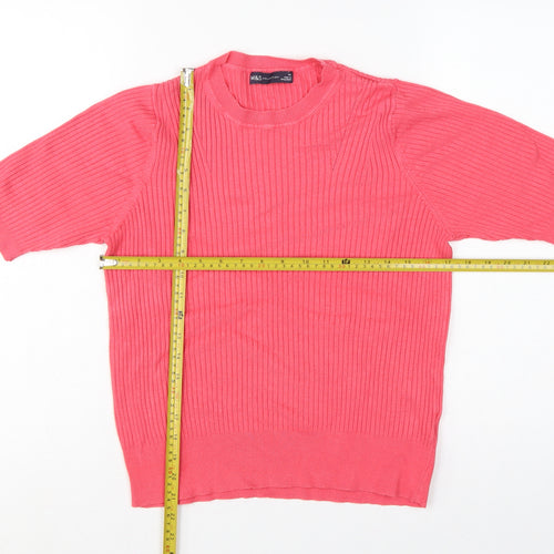 Marks and Spencer Women's Pink 14 Ribbed Short Sleeve Crew Neck Jumper
