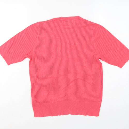 Marks and Spencer Women's Pink 14 Ribbed Short Sleeve Crew Neck Jumper