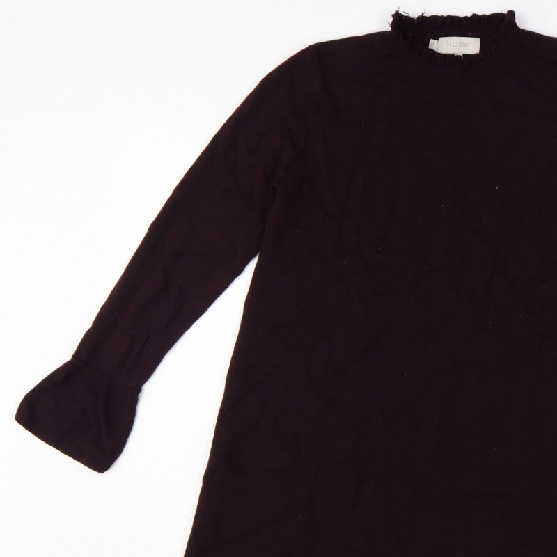 Hobbs Women Black UK 12 A-Line Knit Ruffle High Neck Bell Sleeve Dress