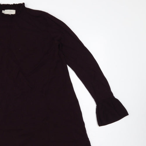 Hobbs Women Black UK 12 A-Line Knit Ruffle High Neck Bell Sleeve Dress