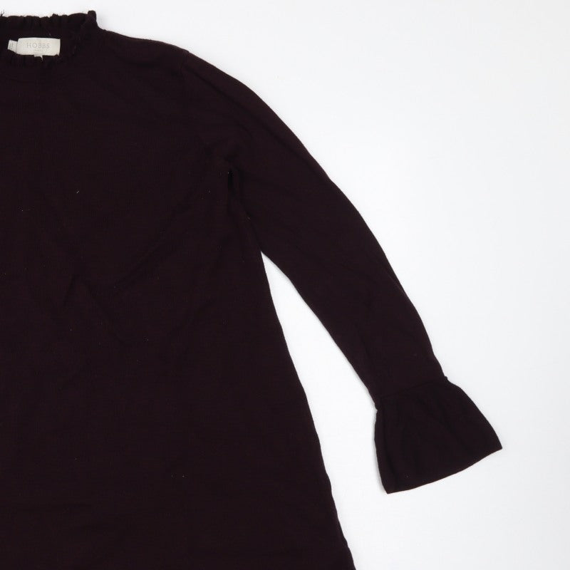 Hobbs Women Black UK 12 A-Line Knit Ruffle High Neck Bell Sleeve Dress