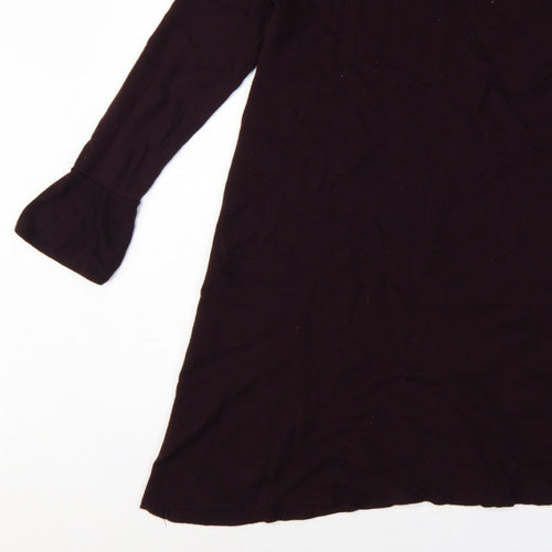 Hobbs Women Black UK 12 A-Line Knit Ruffle High Neck Bell Sleeve Dress