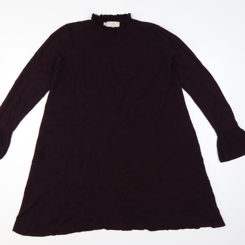 Hobbs Women Black UK 12 A-Line Knit Ruffle High Neck Bell Sleeve Dress
