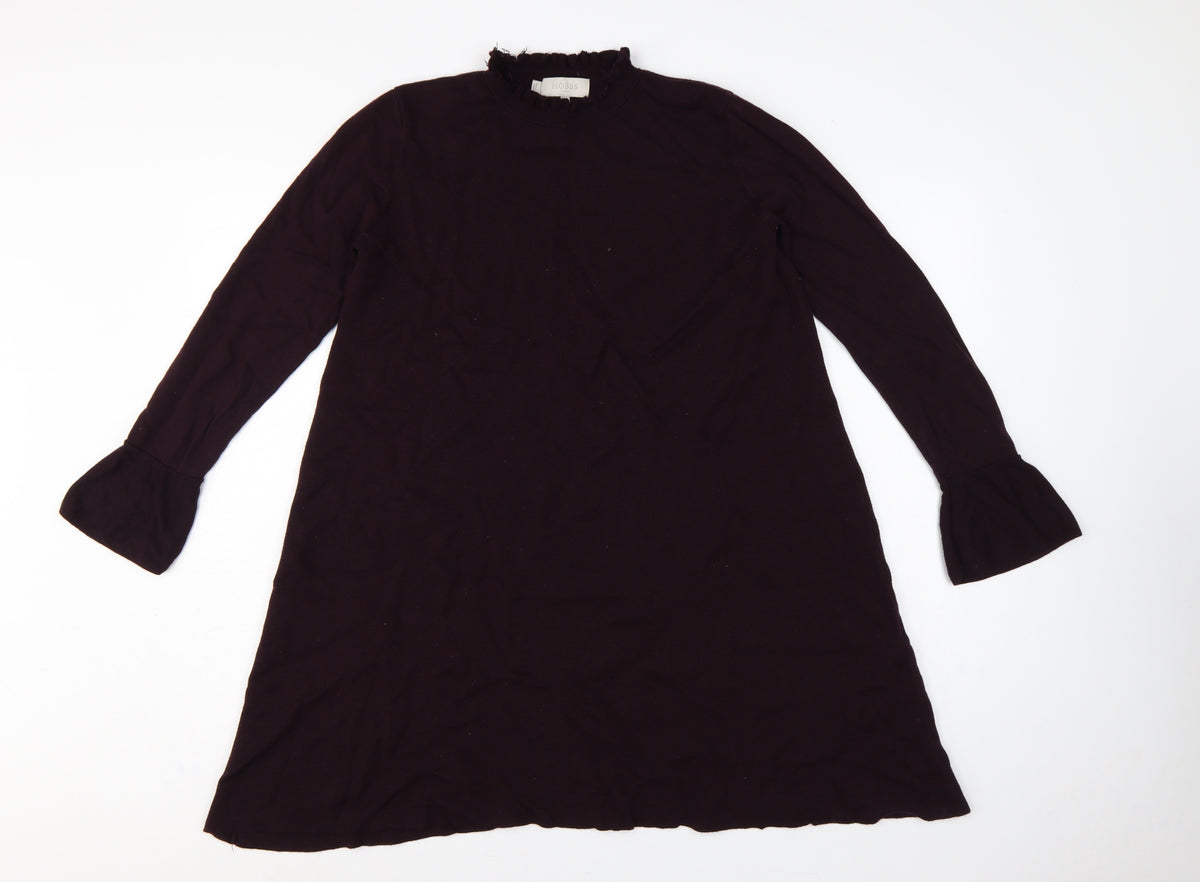 Hobbs Women Black UK 12 A-Line Knit Ruffle High Neck Bell Sleeve Dress
