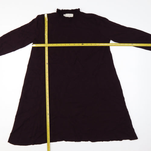 Hobbs Women Black UK 12 A-Line Knit Ruffle High Neck Bell Sleeve Dress