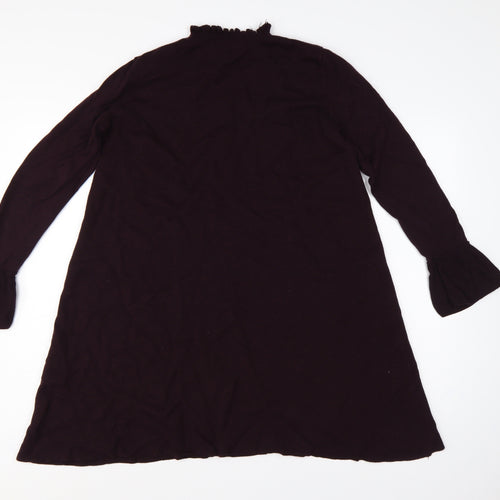 Hobbs Women Black UK 12 A-Line Knit Ruffle High Neck Bell Sleeve Dress