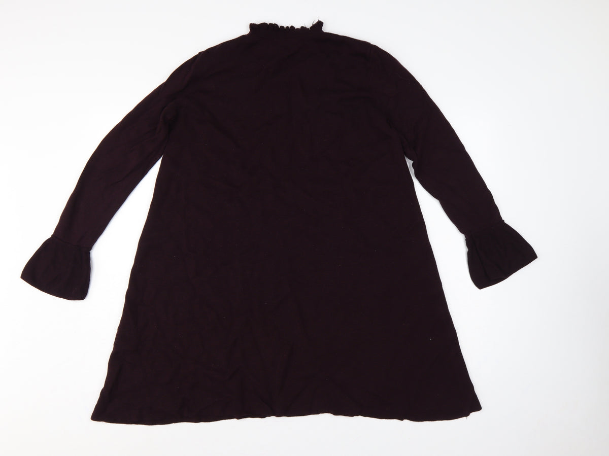 Hobbs Women Black UK 12 A-Line Knit Ruffle High Neck Bell Sleeve Dress