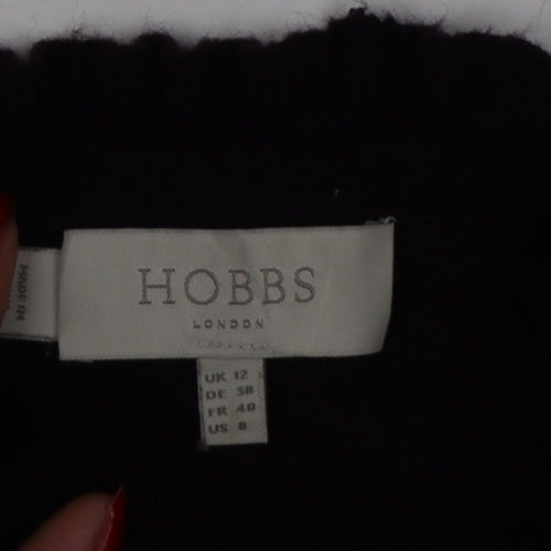 Hobbs Women Black UK 12 A-Line Knit Ruffle High Neck Bell Sleeve Dress