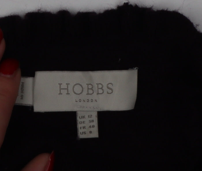 Hobbs Women Black UK 12 A-Line Knit Ruffle High Neck Bell Sleeve Dress