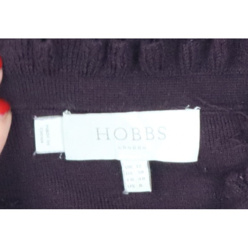 Hobbs Women Black UK 12 A-Line Knit Ruffle High Neck Bell Sleeve Dress