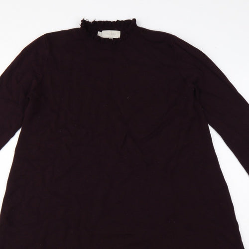 Hobbs Women Black UK 12 A-Line Knit Ruffle High Neck Bell Sleeve Dress
