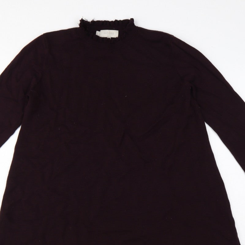 Hobbs Women Black UK 12 A-Line Knit Ruffle High Neck Bell Sleeve Dress