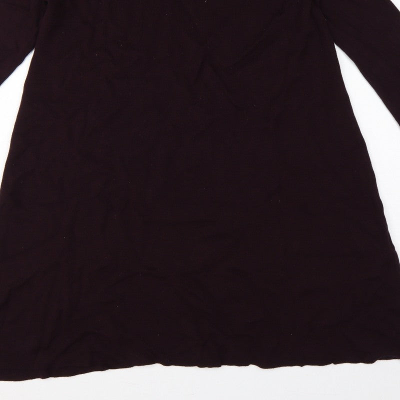 Hobbs Women Black UK 12 A-Line Knit Ruffle High Neck Bell Sleeve Dress