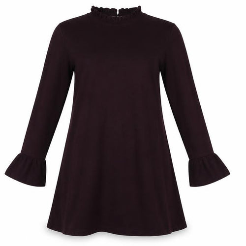 Hobbs Women Black UK 12 A-Line Knit Ruffle High Neck Bell Sleeve Dress
