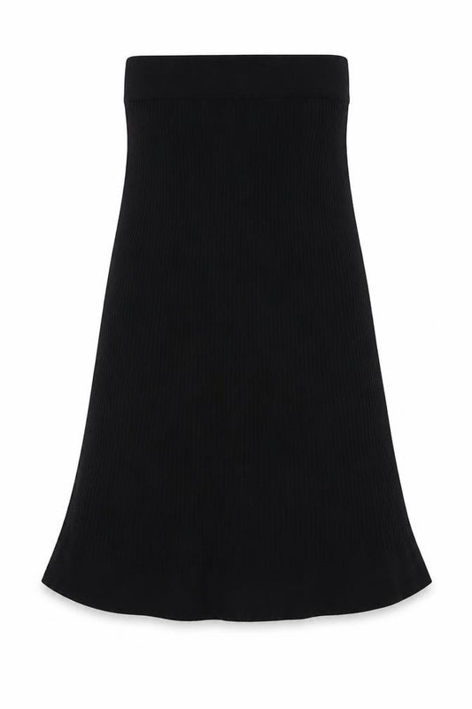 Soyaconcept Women's Black S Ribbed Knit Flare Long Maxi Skirt