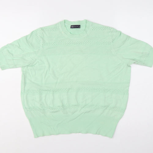 Marks and Spencer Women Green UK 18 Short Sleeve Knit Pullover Jumper