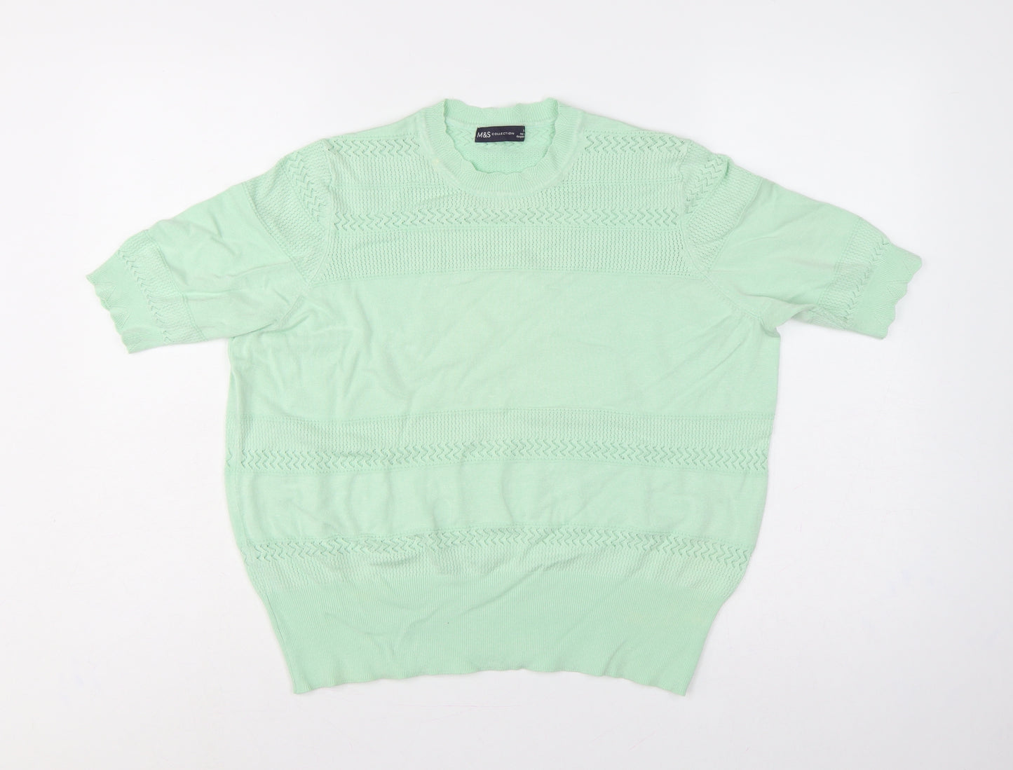 Marks and Spencer Women Green UK 18 Short Sleeve Knit Pullover Jumper